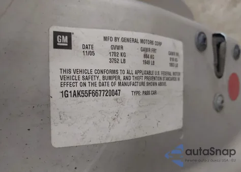 2006 Chevrolet Cobalt Ls from USA, damaged, VIN 1G1AK55F667720047